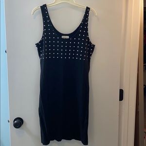 Stretchy black and white pokadot mini dress